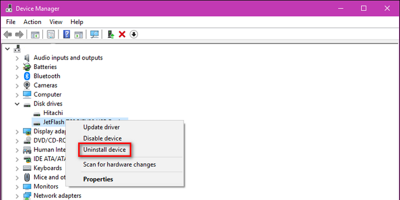 Now, select the USB flash drive/hard drive from the list and then right-click on it. Soon, you will get a few options and from that, select ‘Uninstall device’.