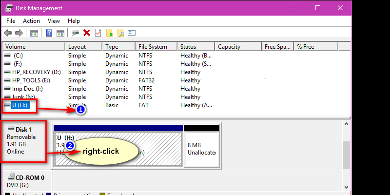 Now, right-click on the selected disk as shown in the image below and then select ‘initialize’ from the drop-down menu.
