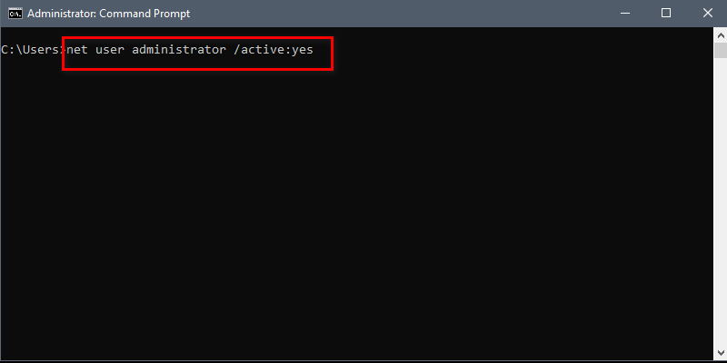 net user administrator /active: yes