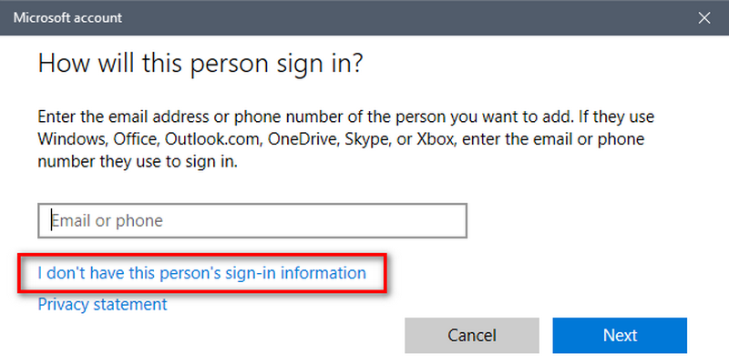 I don’t have this person’s sign-in information