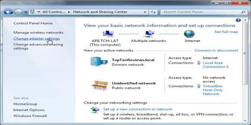 Open Control Panel from the Start menu and go to Network & Internet ->Network & Sharing Center ->Change Adapter Settings