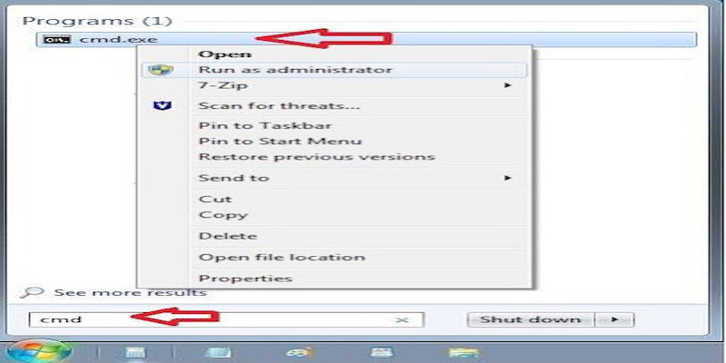 Open the Start menu and enter cmd in the search box