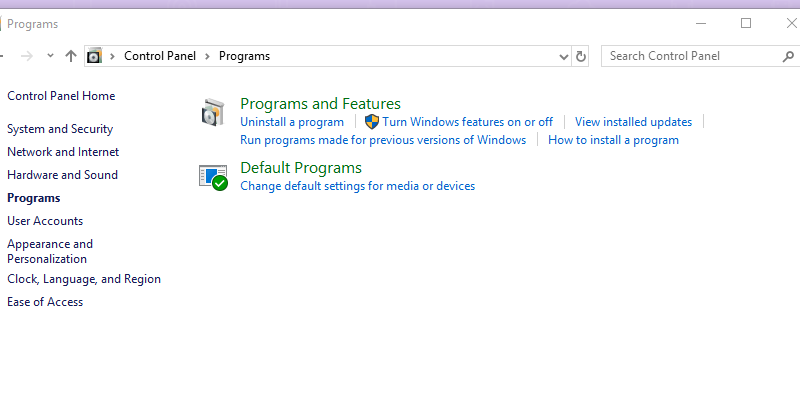 Now open “Programs and Features”.