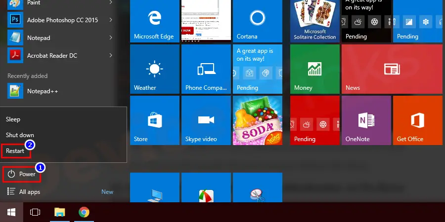 From the Start menu, go to the Power icon. Long press shift key and click Restart.
