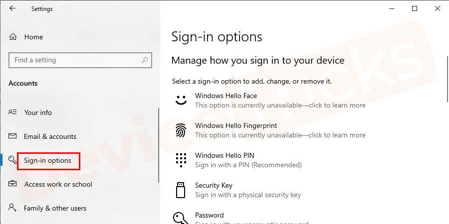 Select sign-in options.