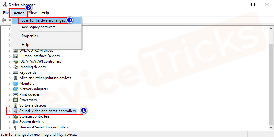 select Scan for Hardware Changes and wait until the system detects the missing hardware