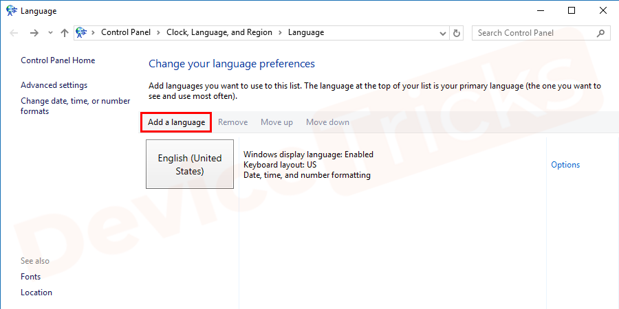 In the next window, if the default language is fine for you then it’s ok. Else, just click on the Add a Language.