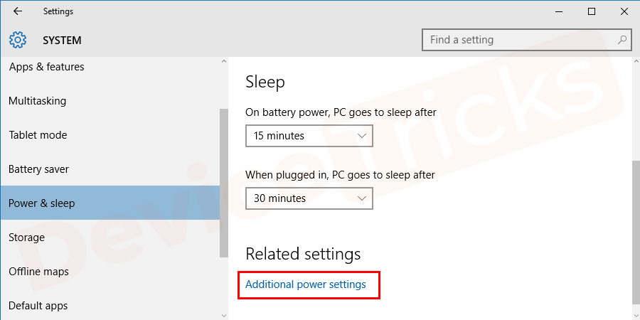 Scroll down the page and click on the Additional power settings.