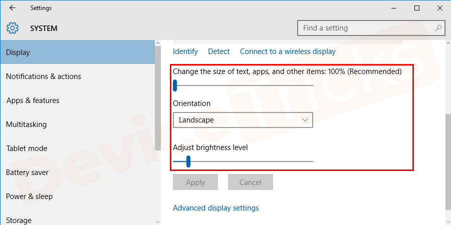 Here, you can adjust the size of the text on the screen and can change the brightness level.