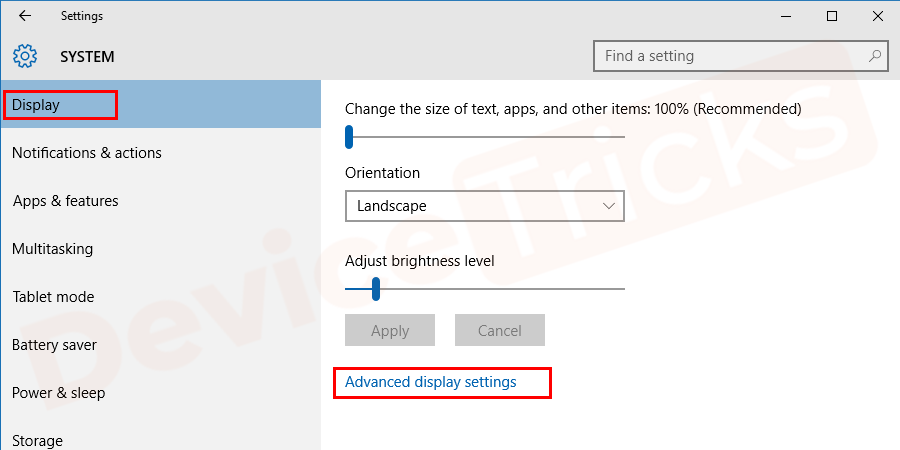 Select the advanced display settings link at the bottom of the box.