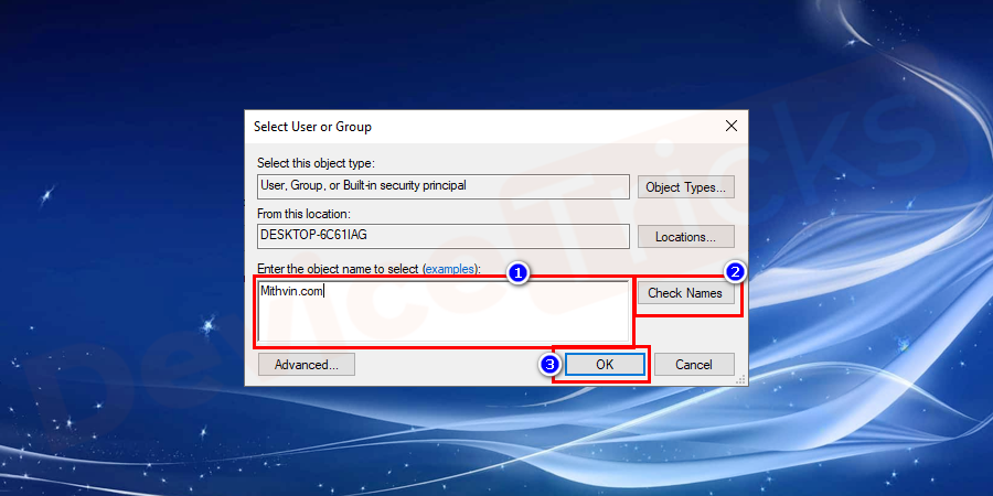 Again click Advanced button then click on Find Now. Now select the same user account that you selected earlier and click OK.