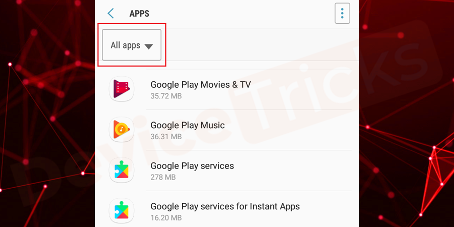 Select ‘All Apps’ from the drop-down menu and the same is listed on the top of the page.