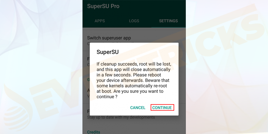 A prompt window will appear asking "Are you sure you want to continue?" and click Continue.