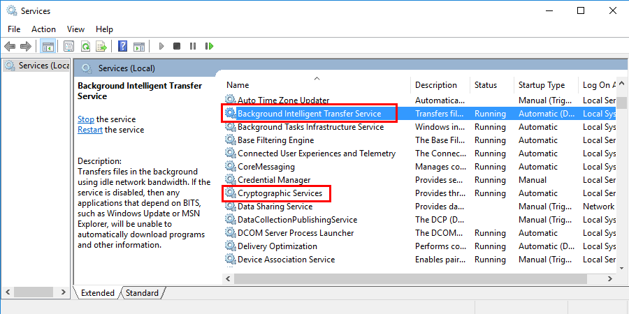 Now repeat the same steps for the Background Intelligent Transfer Service and Cryptographic Service.