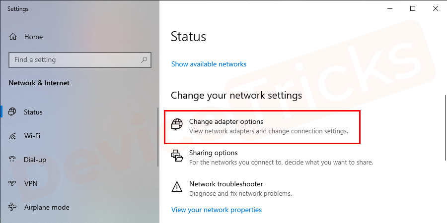 Now click on Change adapter options.