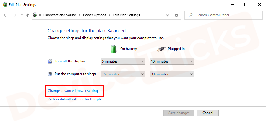 Click on Change Advanced Power Settings.