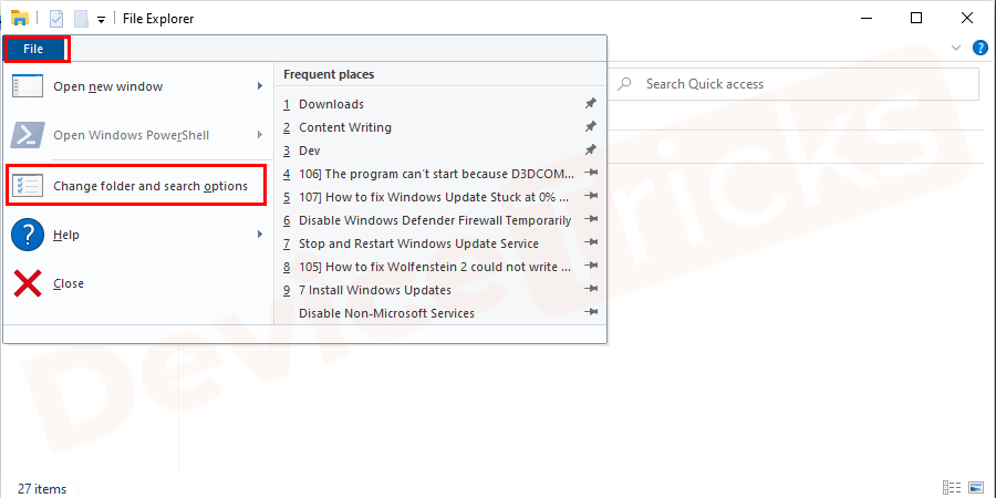 Change folder and search option