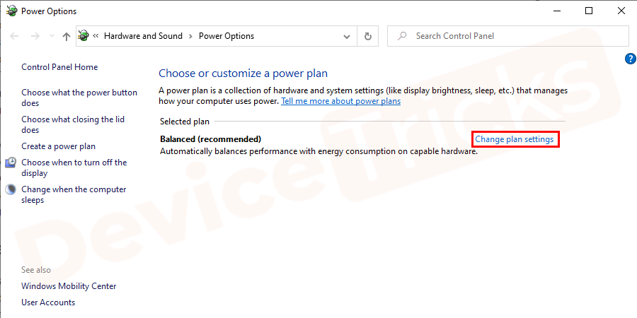 change plan settings