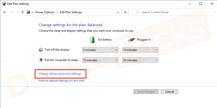 change advanced power settings