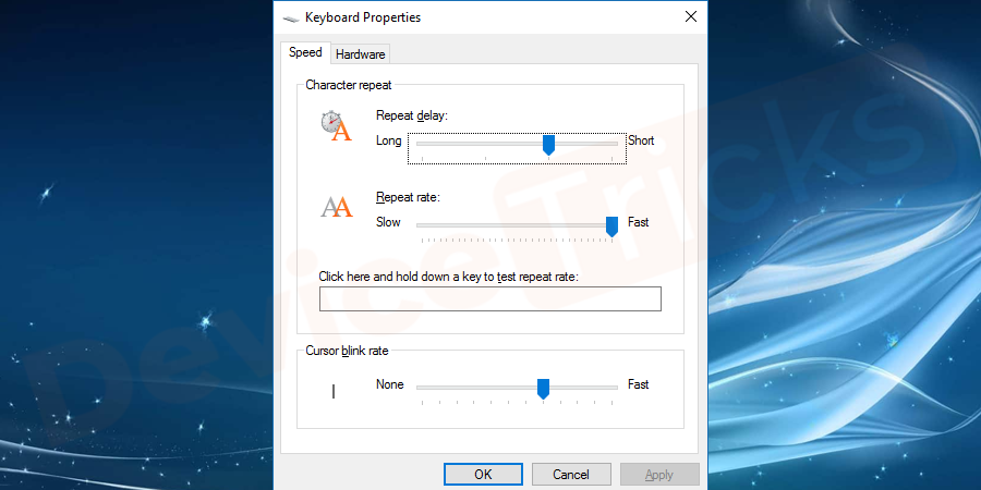 Change the key settings if you notice any delay between pressing a key and appearance of it on the screen.
