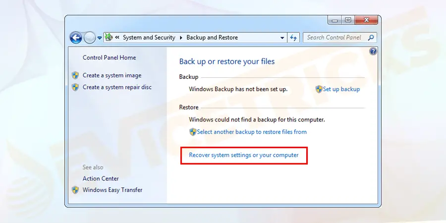 Choose Recover system settings or your computer.