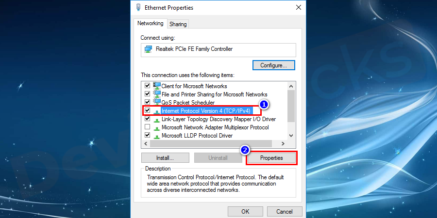 sélectionnez Internet Protocol Version 4 (TCP / IPv4)