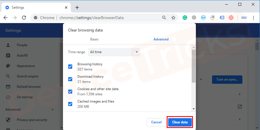    Scroll down to look after all the options and up-tick them all. And then click on the clear data option to delete them.