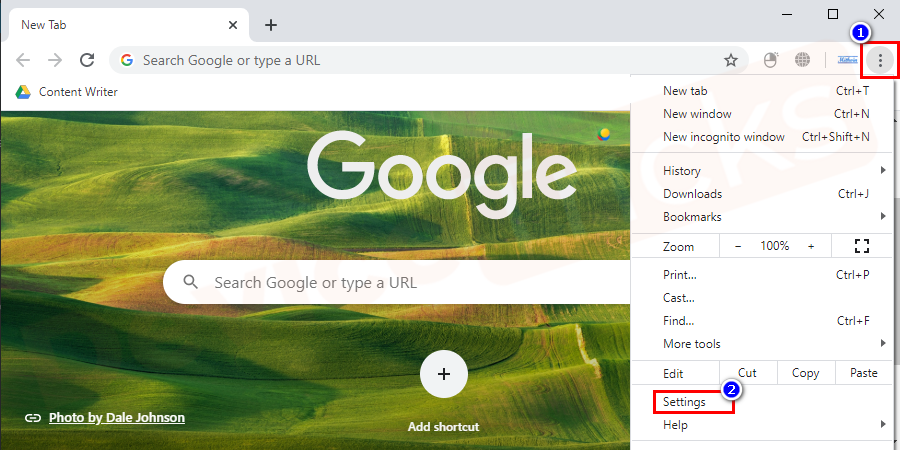 Open the Chrome browser and click on the Setting option.