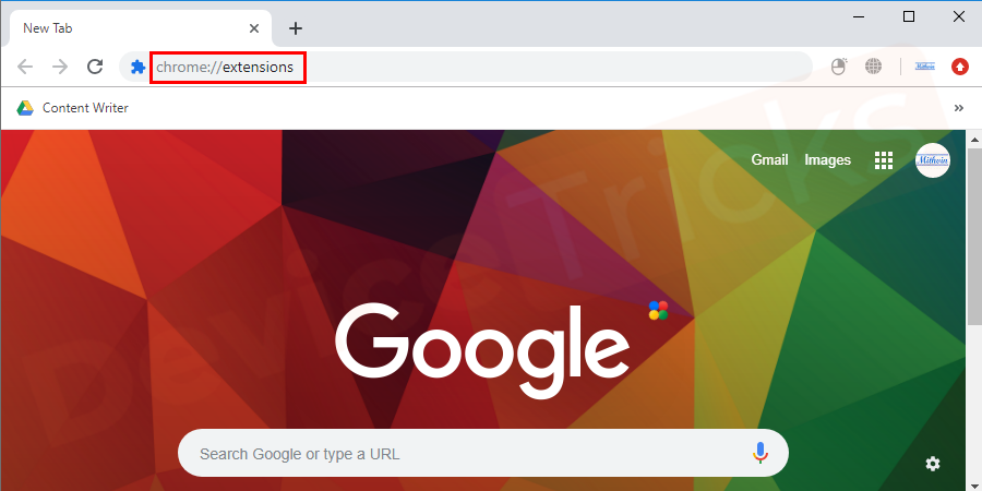 Open Google Chrome browser, type URL chrome://extensions in the address bar and hit enter.
