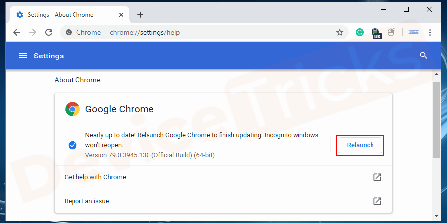 After complete installation click on relaunch.