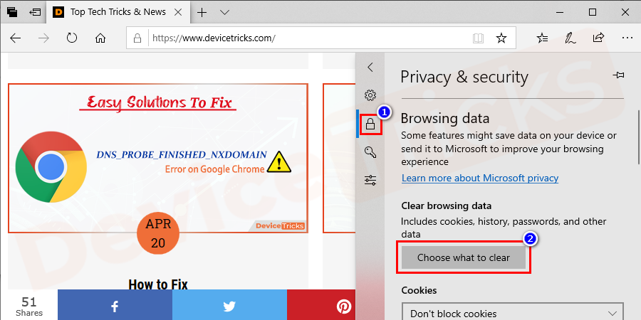 Now click on Clear browsing data > Then Choose what to clear.