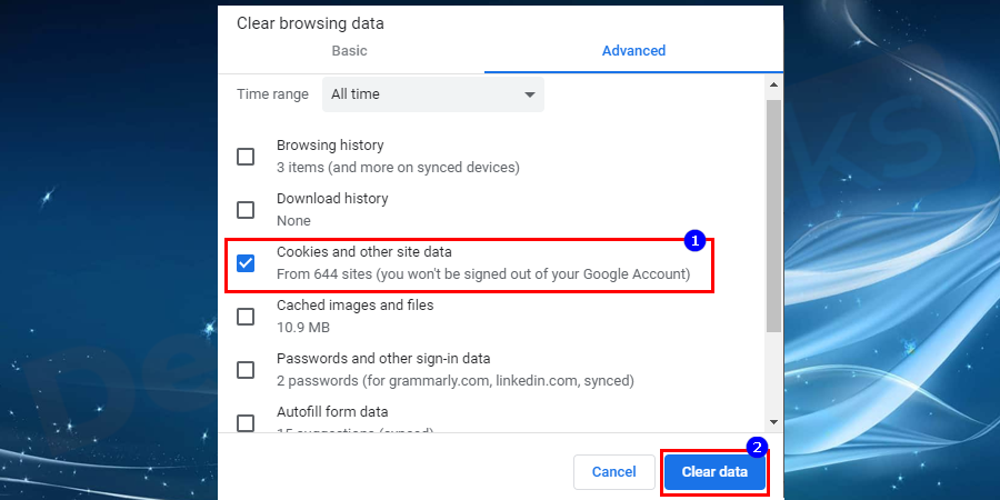 Now, click on the Clear data button.