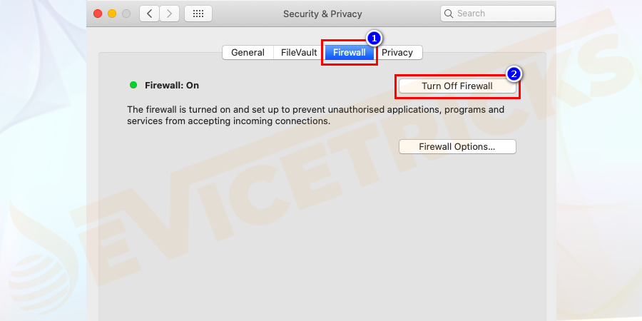 Click on the Firewall tab and set the Firewall to Off.