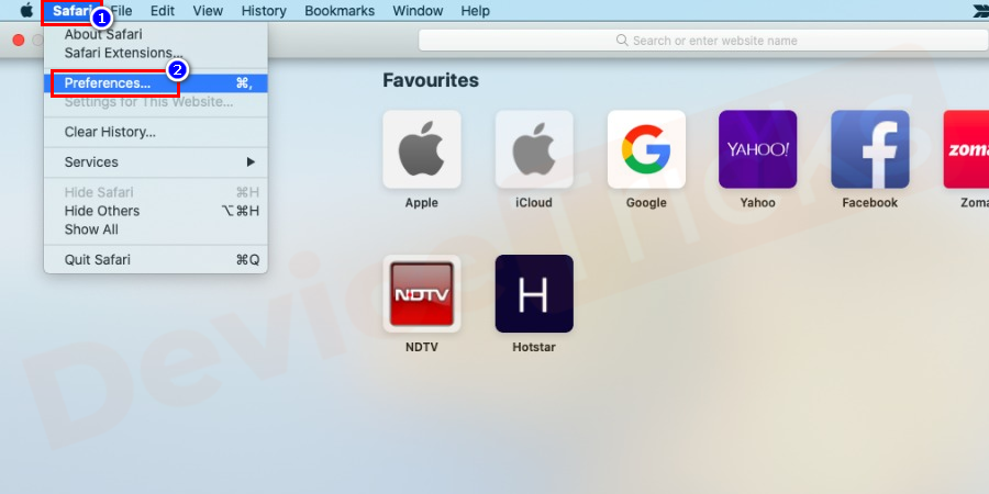 Click on the Safari drop-down and choose Preferences.