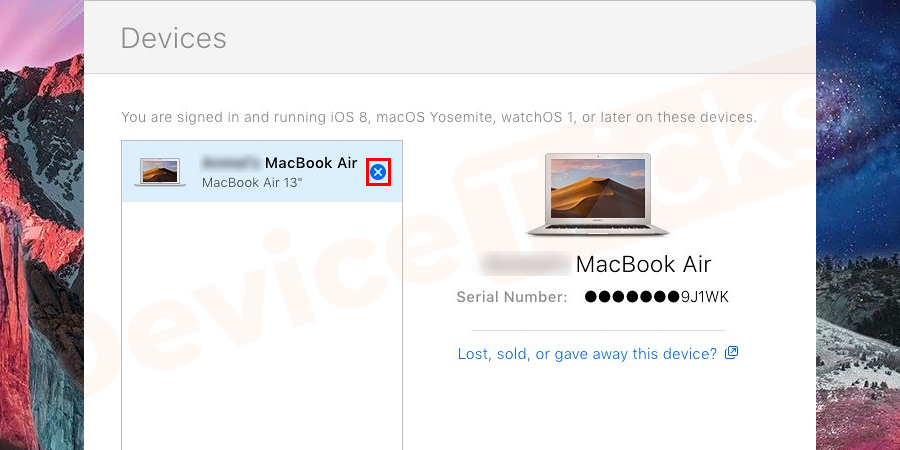 Click on the 'x' button in front of the device name to remove the device.