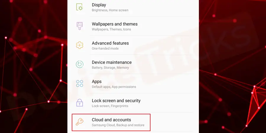 In the list, you will find several options; select “Cloud and Accounts”.
