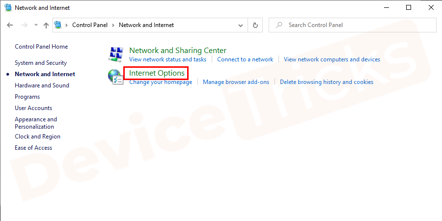 Then select the 'Internet Options'.