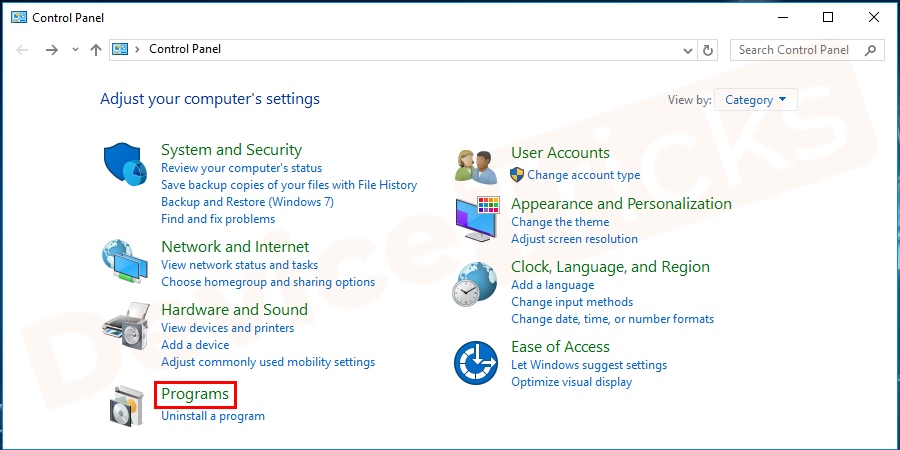 Select Program option to open it