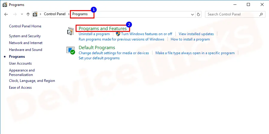 You will be landed on the Apps and Features window. Here,  Click on "Program and Features".