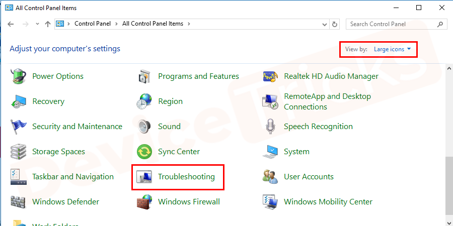 Now, from the options search for troubleshooting and select it.
