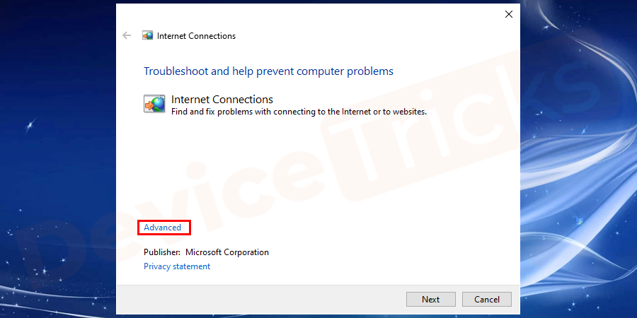 Click on Advanced.