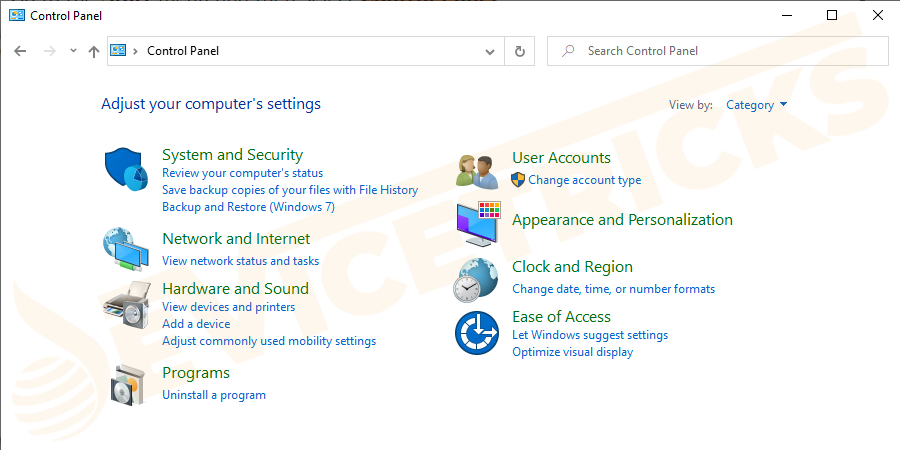 Go to the Start menu and then select Control Panel.