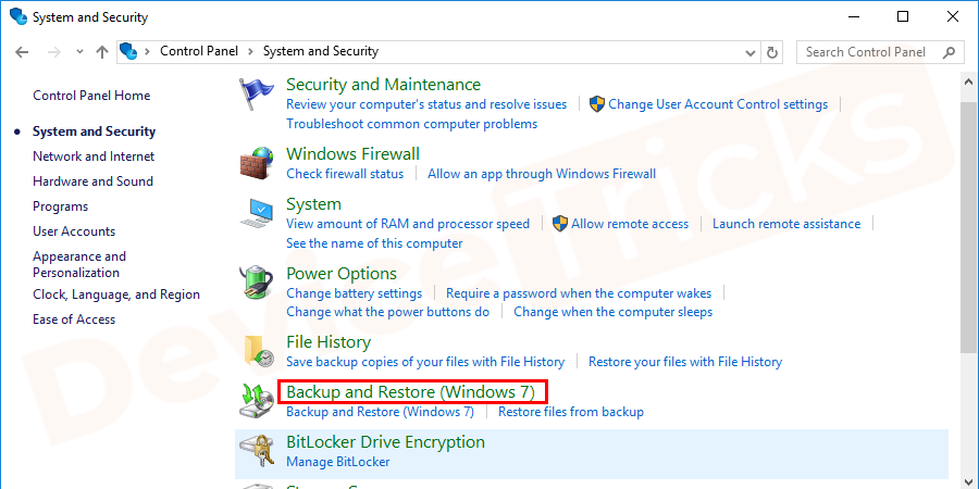 After that click on backup and restore.