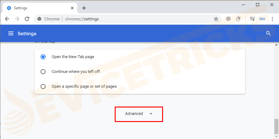 Now scroll down the list and at the end select the Advanced option.