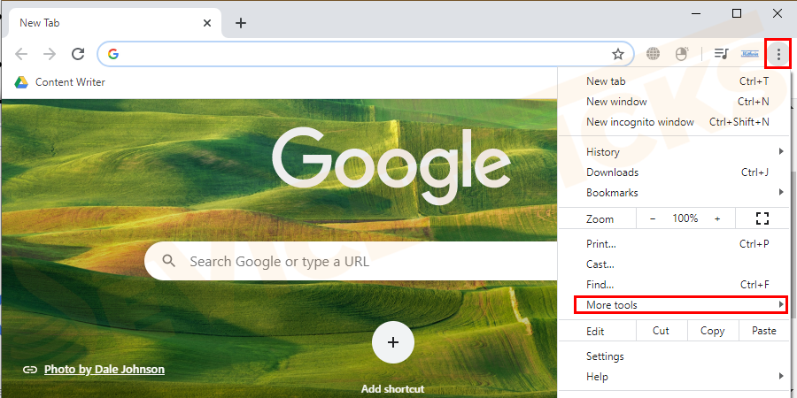 Gehen Sie unter der erweiterten Liste zur Option Weitere Tools.
