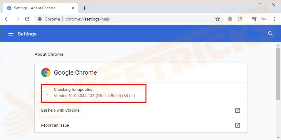 Now, a pop–up window open where Chrome automatically detects and let you know about the update.