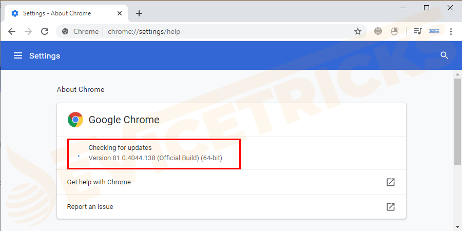  Maintenant, une fenêtre contextuelle s'ouvre où Chrome détecte automatiquement et vous informe de la mise à jour.