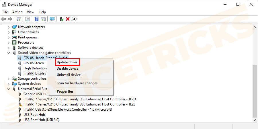 Haga clic con el botón derecho en su controlador de tarjeta de sonido dedicado y elija Actualizar controlador.