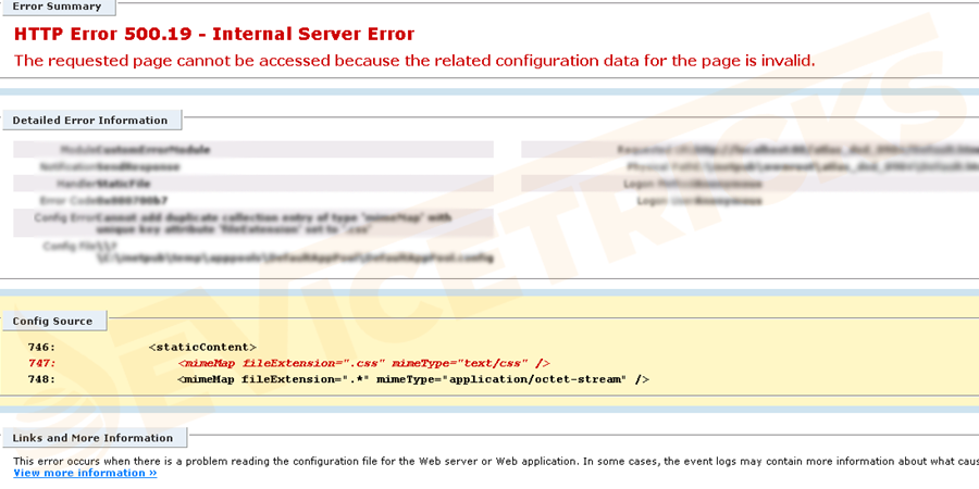 HTTP Error 500.19