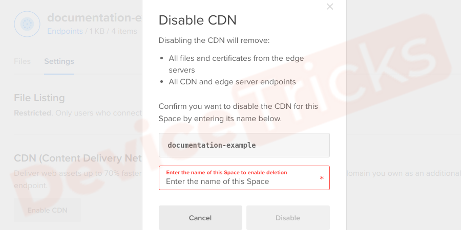 Navigate to CDN and disable it under dashboard settings. The process may vary for different CDNs.